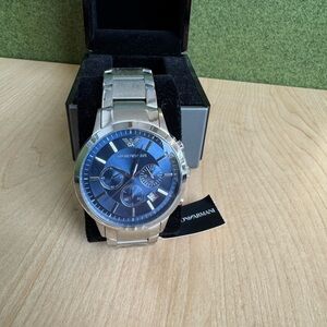 Emporio Armani Silver and Blue Men's Watch